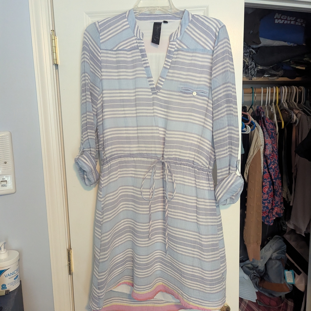 Striped Blue and White Women's Dress Fully Lined And Stretchy